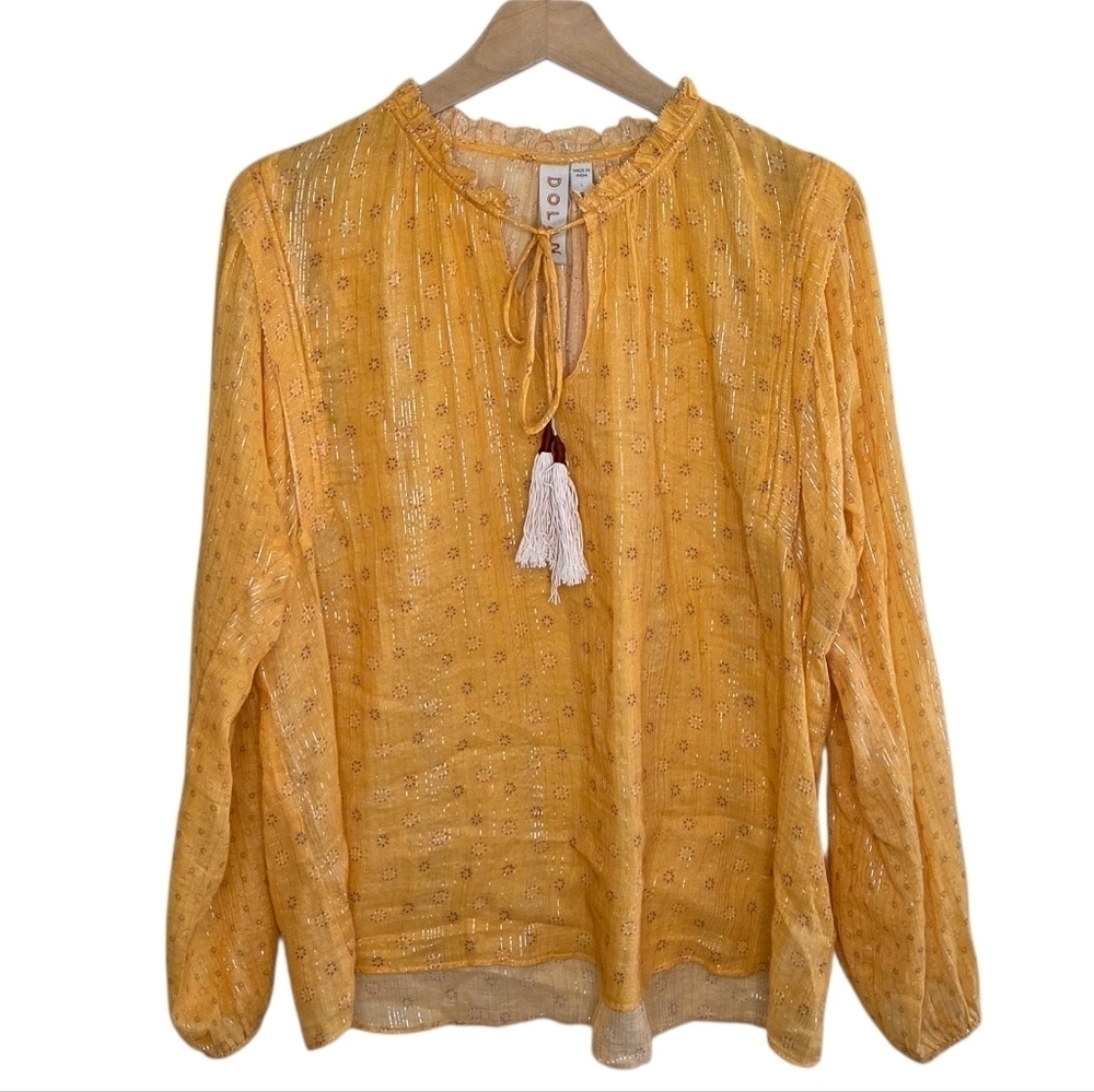 Anthropologie Dolan | Mustard Metallic Yellow Cotton Popover Blouse Size Large